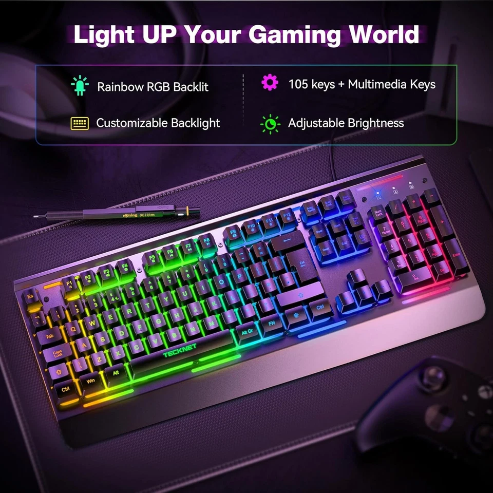 RGB Gaming Keyboard Black 105 Keys All-Metal Panel 15-Zone RGB Illumination IP32 - Image 4 of 4