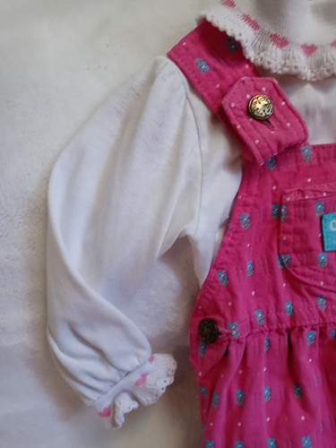12 Months Vintage Girls OshKosh B'gosh Overalls Pink *Blue Daisies* - Picture 4 of 20