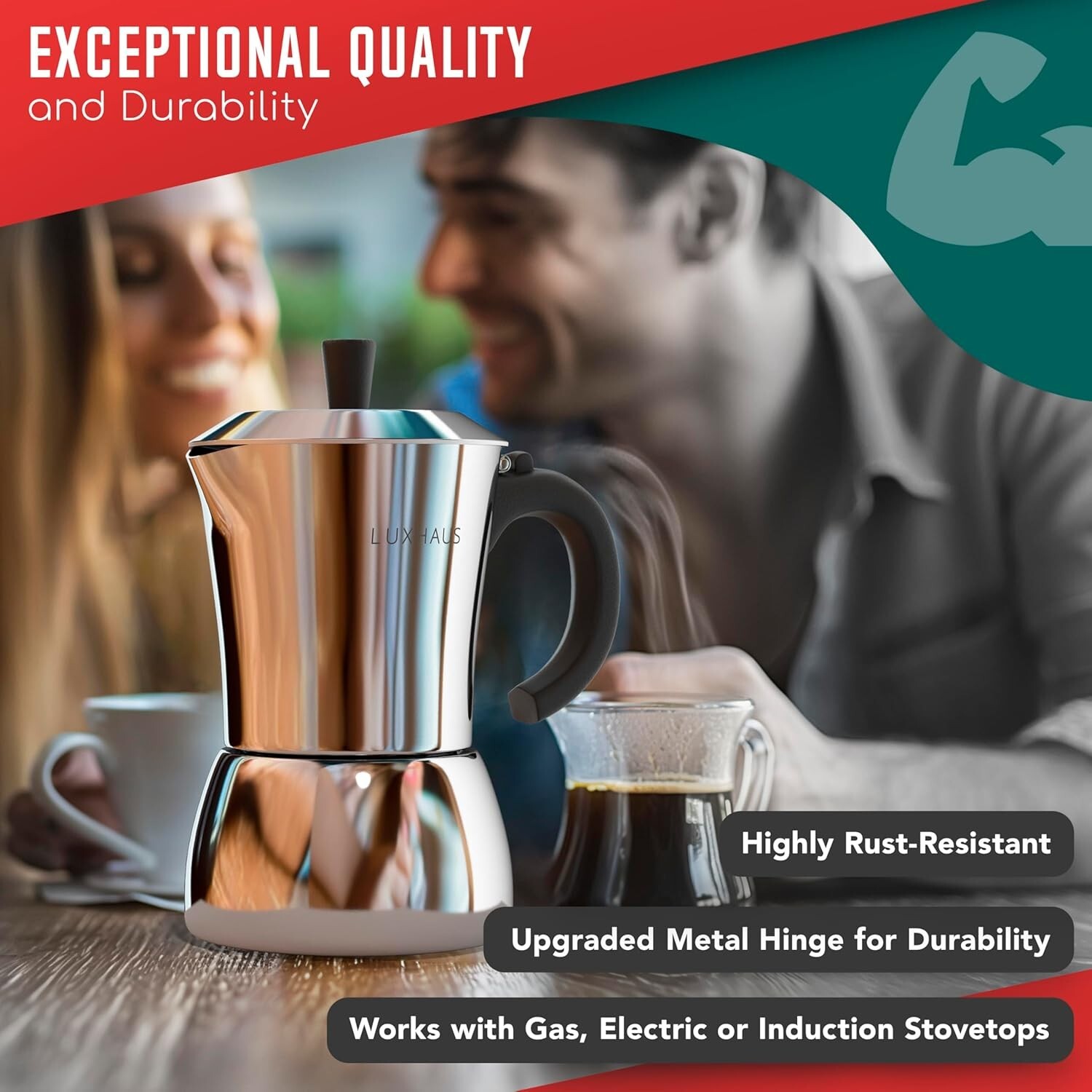 Versatile 9-Cup Espresso Maker - 100% Stainless Steel Moka Pot for All Stoves