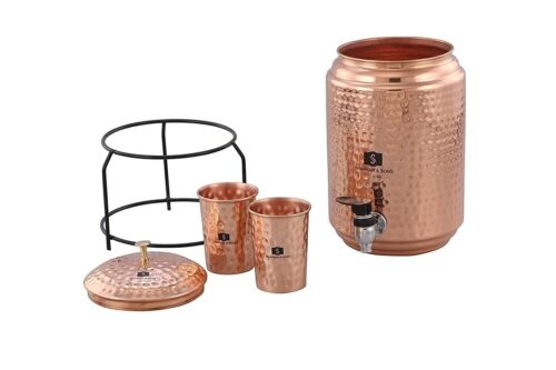 Dispenser Acqua Rame Serbatoio Matka Pentola 5 Litri con 2 Bicchieri, Supporto Ferro - Foto 4 di 10