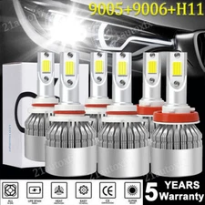 6X Combo 9005 9006 H11 LED Headlight Fog Light Kit 6000K Hi/Low Beam Bulbs White