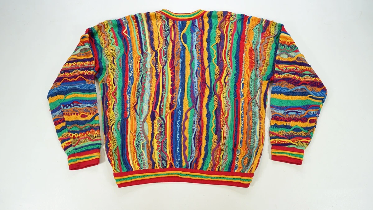 Rare Vintage COOGI Crazy Striped V Neck Knit Sweater 90s Bright Colors  Biggie XL | eBay