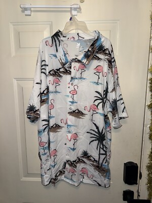 Uskoy Mens Tropical Hawaiian Print 2XL Shirt White  Jungle Polyester (BOX L)