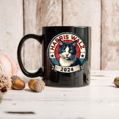 Harris Walz 2024 Cat Election Kamala Harris Tim Waltz Black 11oz