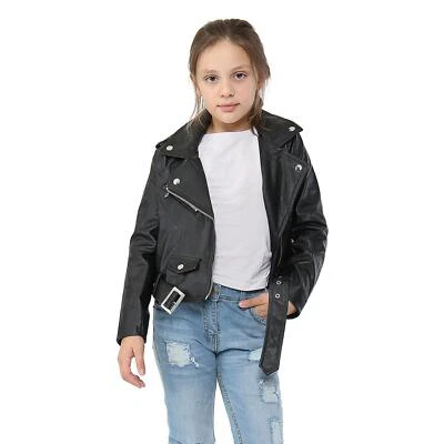 A2Z 4 KIDS® Kids Girls Jackets Designer's PU Leather Black Jacket Zip Up Biker Belted Coats