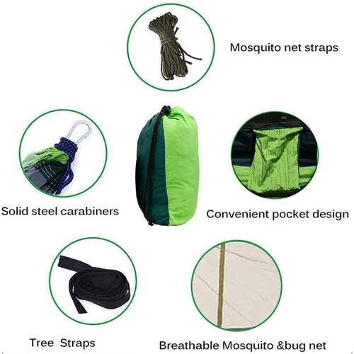 Tragbare Hängematte mit Moskitonetz 660 Pfund Kapazität 2 Personen Hängematte Hängebett - Bild 12 von 38
