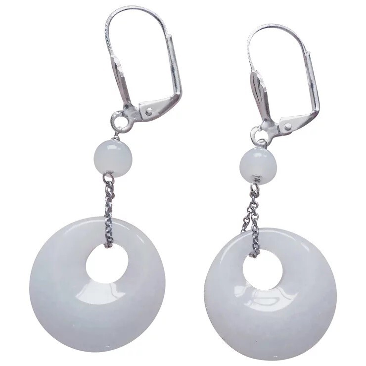 Sterling Silver White Jade Dangle Earrings Sterling Silver White Jade Dangle Earrings