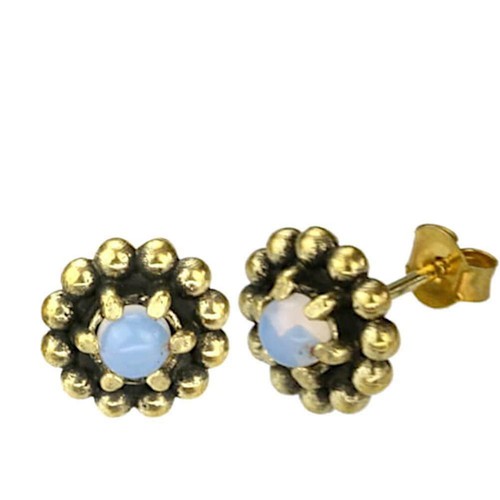 Brass Stone Crystal Stud Earrings Gold Kugelblume 10mm - Picture 37 of 46