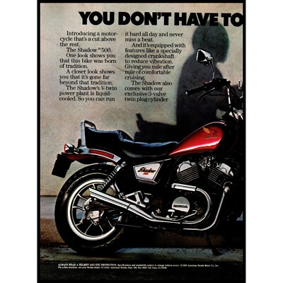1983 Honda Shadow 500 Cruiser Motorcycle 2 page Vintage Print Ad