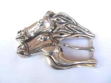 1990's Gorgeous Double Horse Head Men's Belt Buckle IN 935 Argentium Silver