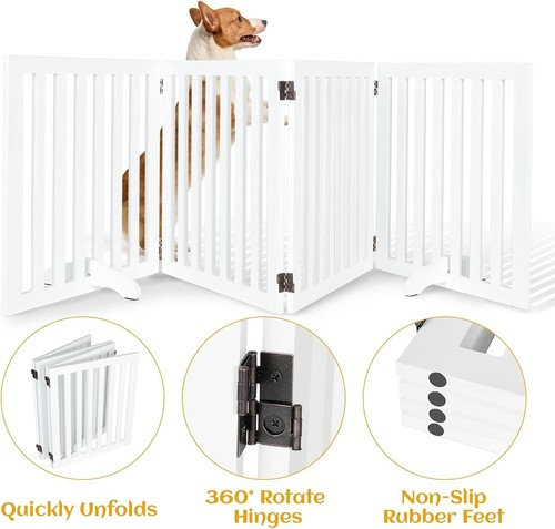 4 Panels 24" Foldable Pet Gate w/ 2PCS Support Feet Dog Fence for House Doorways