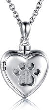 Sterling Silver Heart Cremation Jewelry for Pet Ashes Memorial Ash Urn Necklace