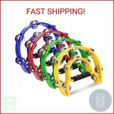 4 Pack Double Row Tambourine for Adults, 9" Half Moon Tambourines Bulk for Churc