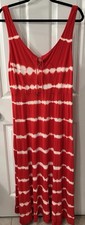 Chaps Women’s Size XL Red Striped Tie Dye Cotton Blend Knit Long Sun Dress EUC