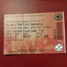 WOLVERHAMPTON WANDERERS v SHEFFIELD WEDNESDAY MATCH TICKET 2002/3
