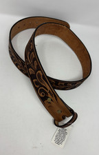 Vtg Western Hand Tooled Belt Men’s 34 Brown Leather 1.5” Wide Cowboy Made in USA
