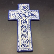 Talavera Blue and White Pottery Cross