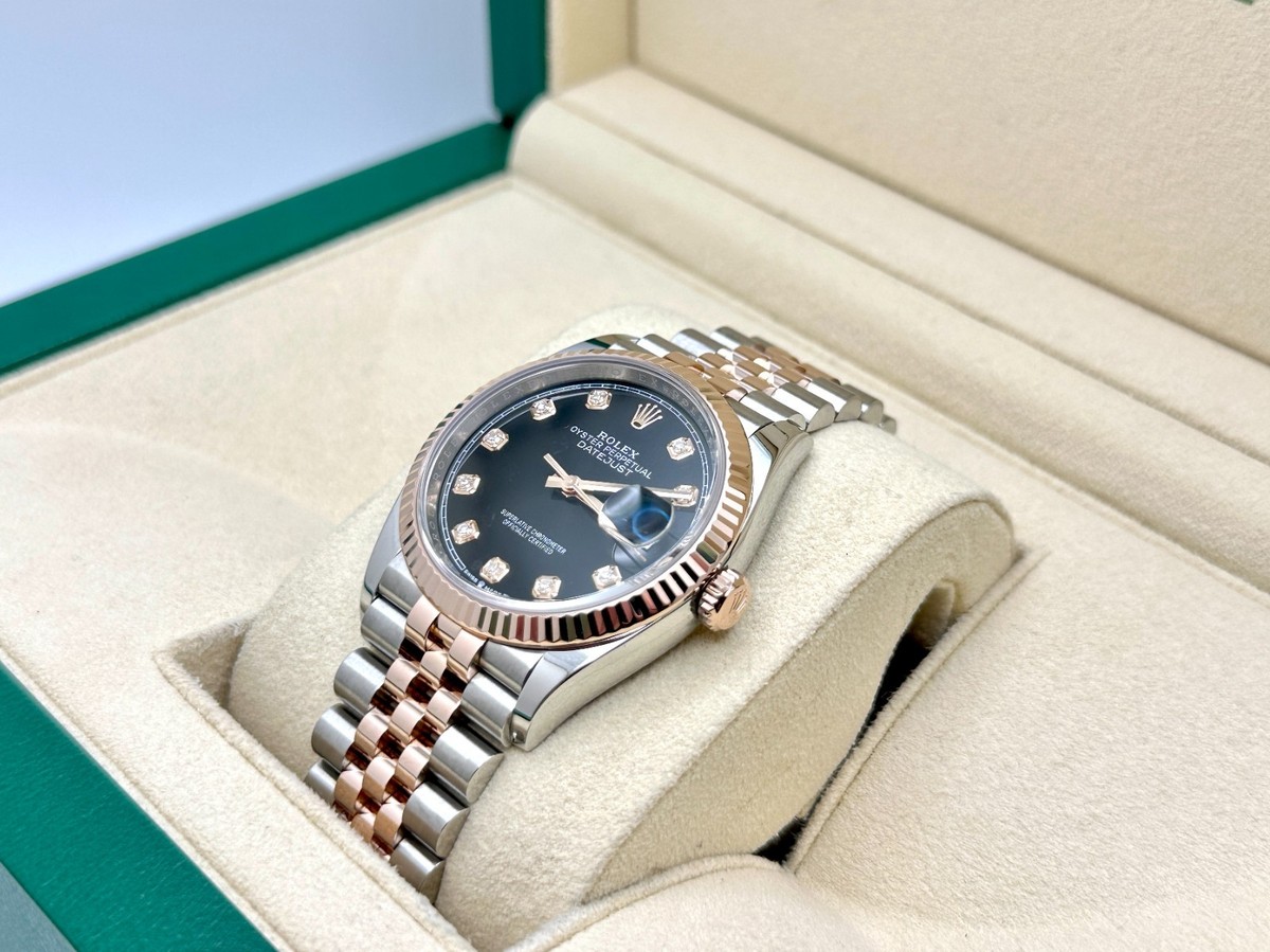 Rolex Datejust 36 126231 Black Diamond Dial 18k Rose Gold Steel