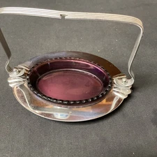 Vintage Farber Bros Krome Kraft Metal Tray Amethyst Glass Serving Dish Relish