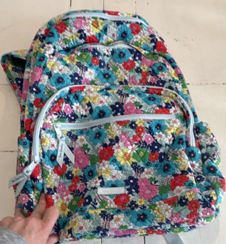 Vera Bradley Multicolor Floral Cotton Girls Backpack Zip w/ Outer Pockets