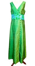 Vintage 1960s Thai Silk Maxi Dress Emerald Green Bespoke Bangkok Size M 8 10
