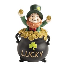 7.1" St Patricks Day Leprechaun Decorations, Resin Saint Patrick's Pot Green-1