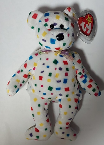 Rare Errors Ty 2K Beanie Babies Bear White Confetti Red Yellow Blue Green