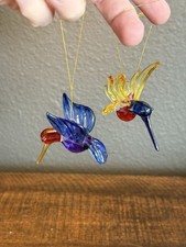 Hand Blown Glass Hummingbirds Figurines Set of 2 Christmas Ornaments