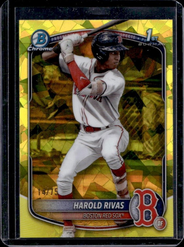 2025 Bowman Chrome Sapphire Harold Rivas Yellow Refractor 1st #/75 Red Sox