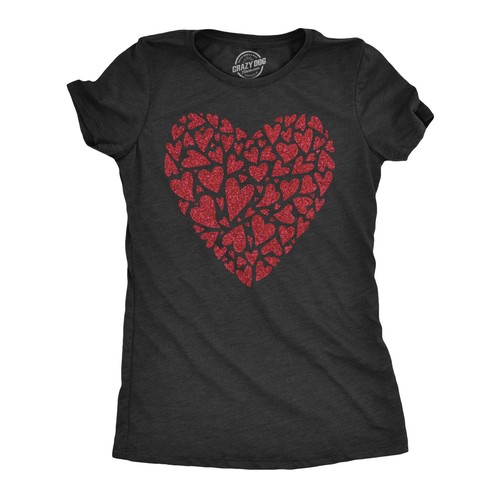 Womens Glitter Heart T Shirt Funny Awesome Valentines Day Hearts Lovers Tee For