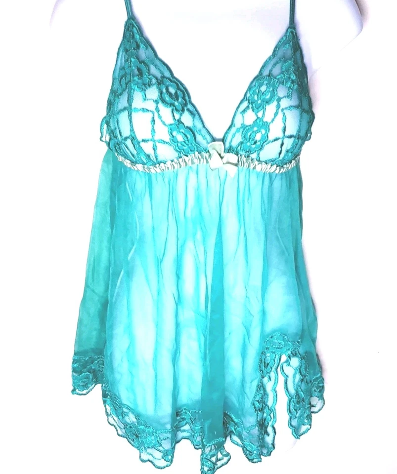 Fredricks Of Hollywood 90 年代 Y2K 绿色娃娃内衣透明蕾丝 S 码  — 第 3/4 张图片