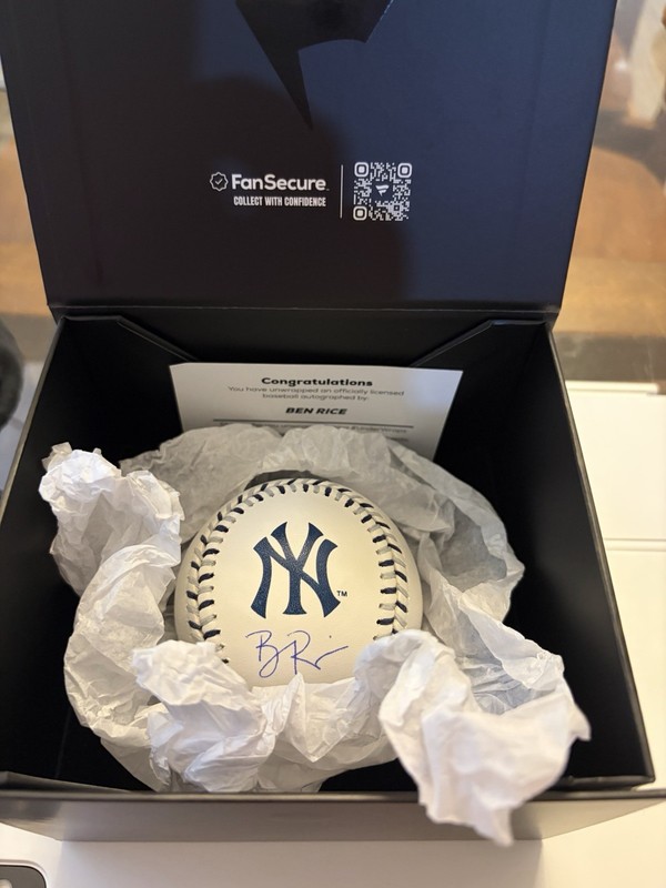2026 Fanatics Under Wraps Ben Rice Signed Team Baseball Auto COA Yankees
