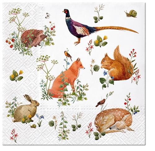 20 Servietten Wild Forest Animals Waldtiere Fuchs Igel Fasan EichhöRnchen 33X33-image