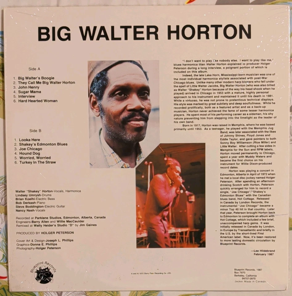 Big WALTER HORTON Horton LP Harmonica Blues 1987 REISSUE EX Foto 2 de 4