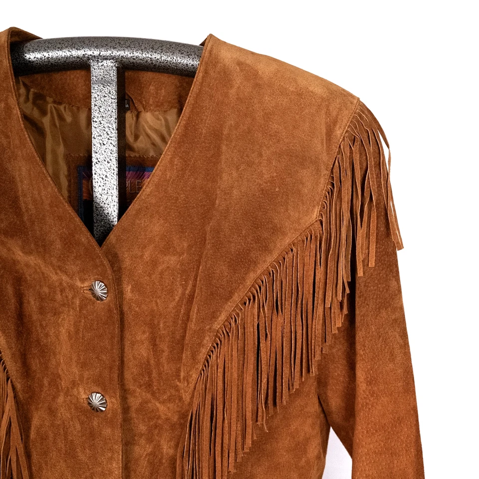 Cripple Creek Women's Western Jacket Size XL Cognac Brown Suede Leather Fringe - Image 2 of 4