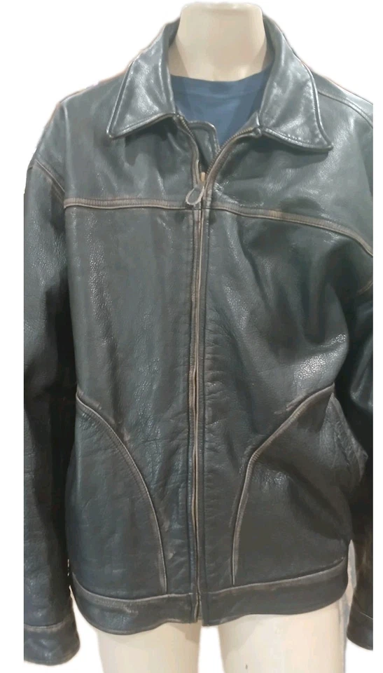 THE TERRITORY AHEAD 100%  LEATHER QUILTED LINED BOMBER JACKET SZ.L Biker Harley  - Image 4 of 4