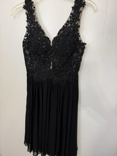 Sherri Hill Black Lace Sequin Cocktail Dress 2 Illusion Bodice Formal Party Prom