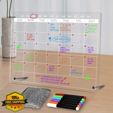 Acrylic Dry Erase Calendar Board 9x13, To Do List Memo Note Whiteboard w/ Stand