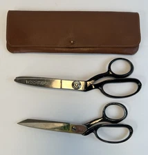 Vintage Wiss Leather Case With Industrial Pinking Shears & Trimline 428 Scissors