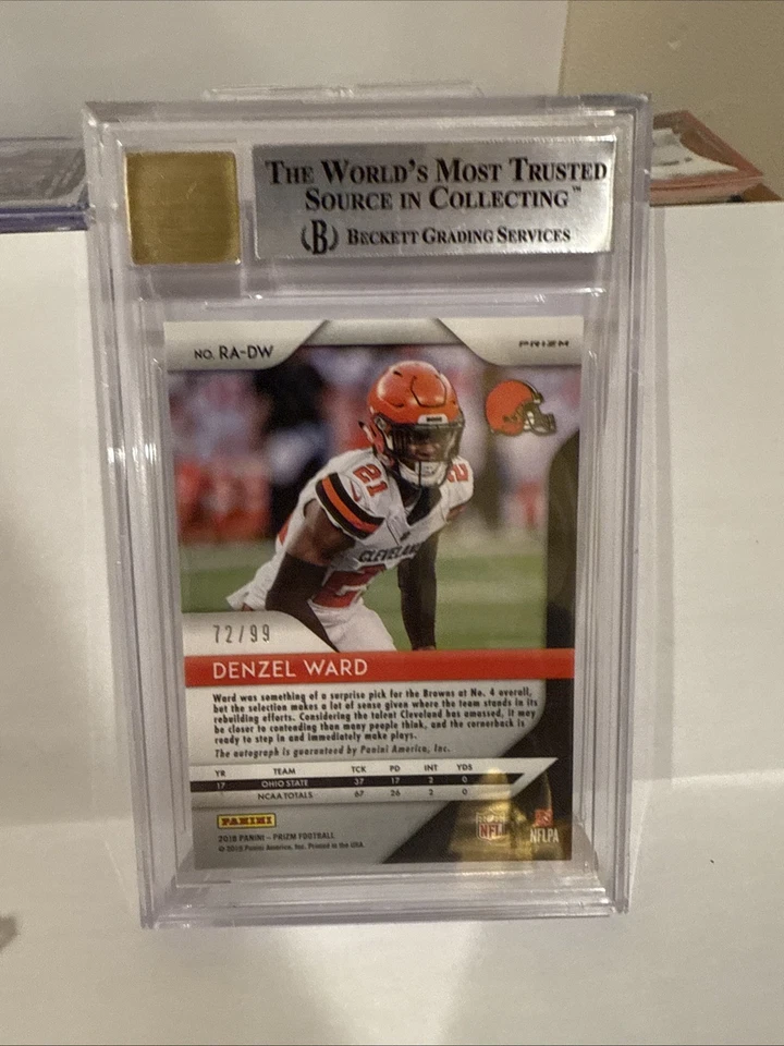2018 Panini Prizm Denzel Ward Auto Blue Scope Prizm /99 Rookie Rc BGS 9 Auto 10 - Image 2 of 2