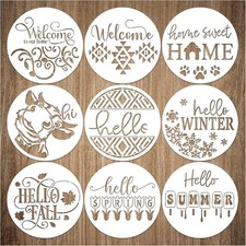9 Pcs Welcome Stencils for Painting on Wood Reusable Round Home Sweet Home...