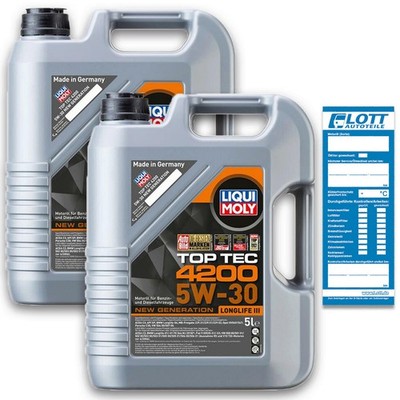 2x 5L LIQUI MOLY Top Tec 4200 Longlife 3 5W-30 5W30 Motoröl VW 504.00 507.00