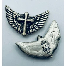 2.25 Troy oz MK BarZ "Winged Cross" Hand Poured .999 fine silver