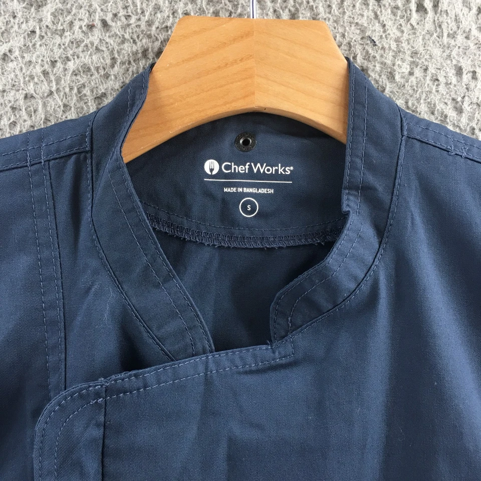 Chaqueta Uniforme Chef Works Para Hombre S Azul Manga Larga Cuello Cremallera Completa Bolsillos Informales Foto 3 de 4