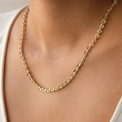 14K Gold Kette Collier, Rolo Kette Choker, ovale Glieder Halskette, Grobkette