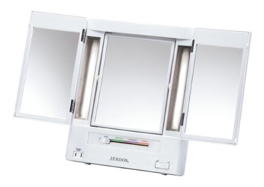 Tri-Fold Two-Sided Makeup Mirror with Lights - Vanity Jgl9w Original White