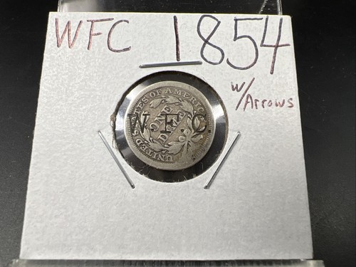 Moneda de diez centavos Liberty Seated 1854 con flechas 10c con contador F C estampado AG / buenos detalles - Imagen 3 de 8