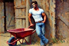 Original gay LGBTQ art giclée painting "Well-Endowed Handyman" signed & numbered