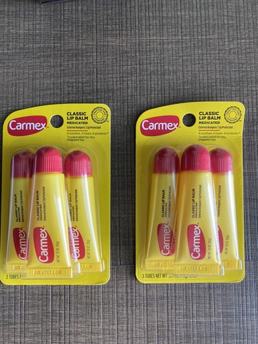Carmex Classic Lip Balm Medicated Tubes .35oz TWO 3packs = 6 tubes TOTAL