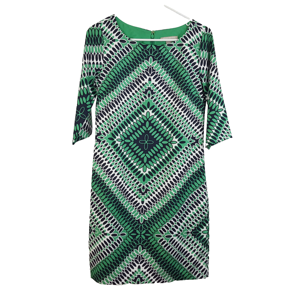 banana republic green shift dress Banana Republic Lightweight Shift Dress Women's 4 Green 3/4 Sleeve Back Zip
